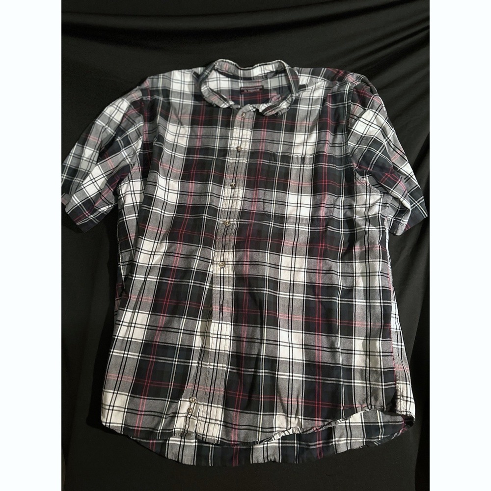 Roundtree Yorke Mens Shirt XXL Plaid Short Sleeve Button Up Easy Care Casual